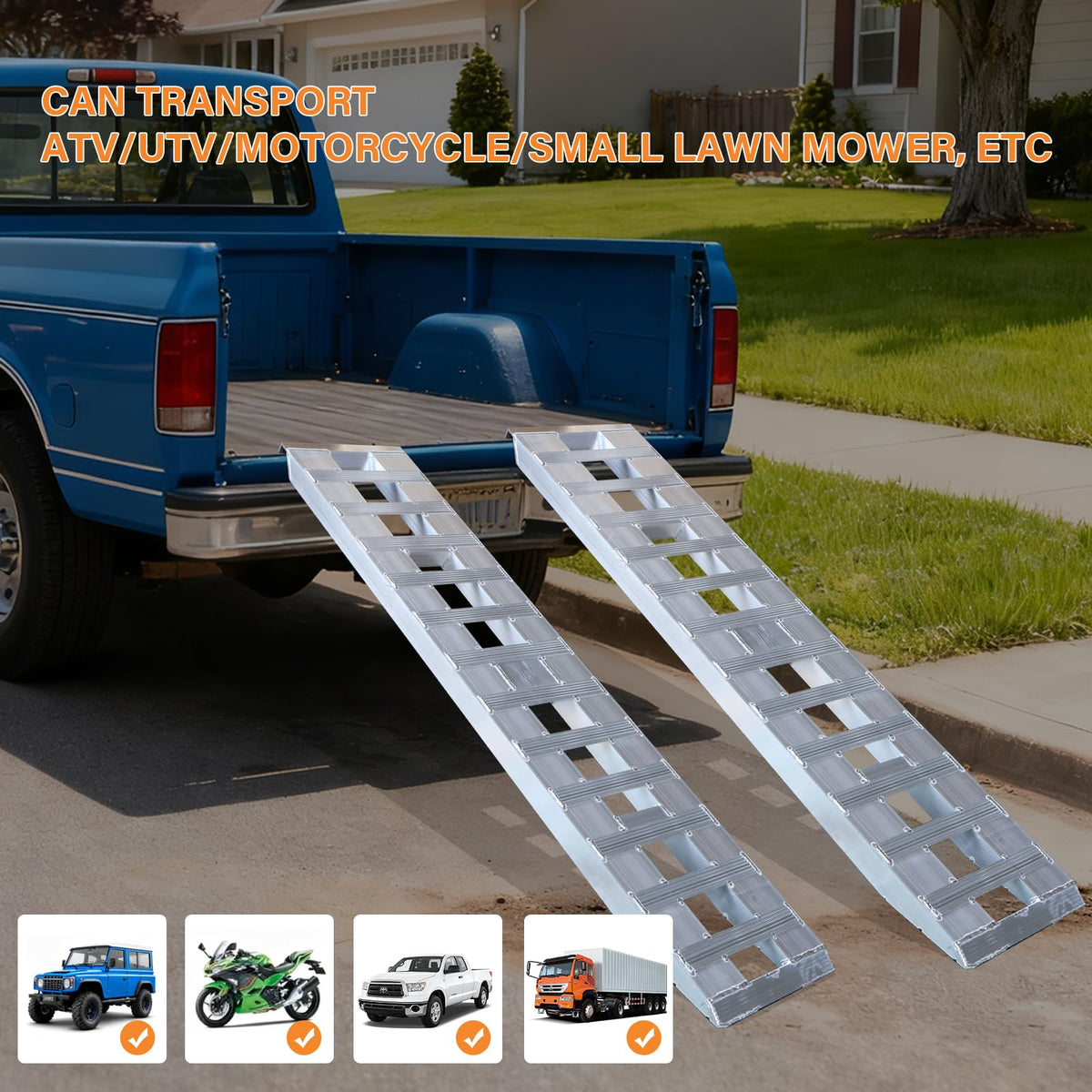 72x15 Inch Aluminum Ramps, 6000Lbs