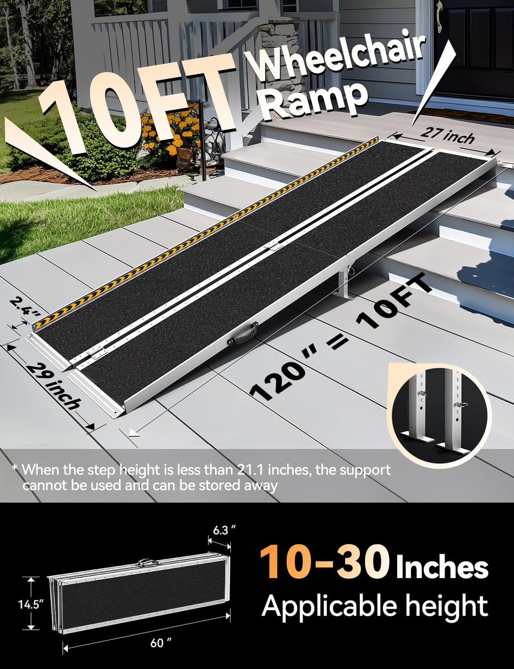 FACHNUO Black Aluminum 3FT Wheelchair Ramp, All-Weather Use, Easy to Clean