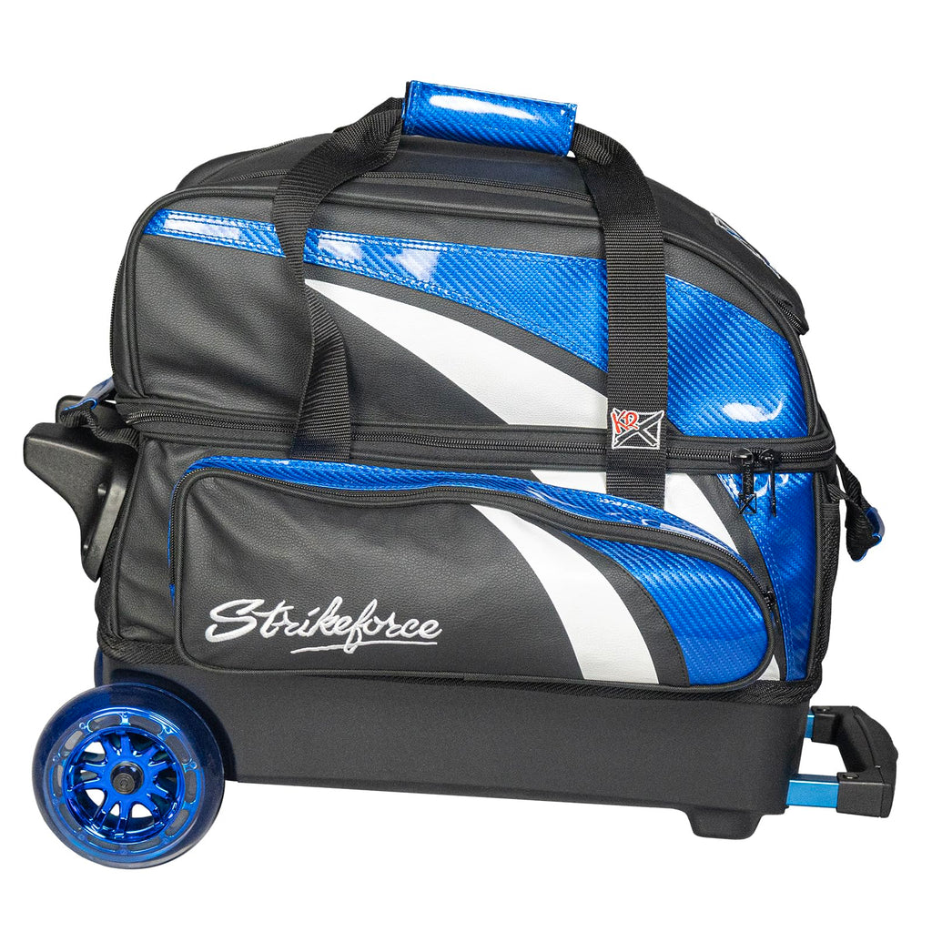 KR Strikeforce Cruiser Lux Double Bowling Ball Roller Bag with Upper Shoe Compartment and Side Accessory Pouch