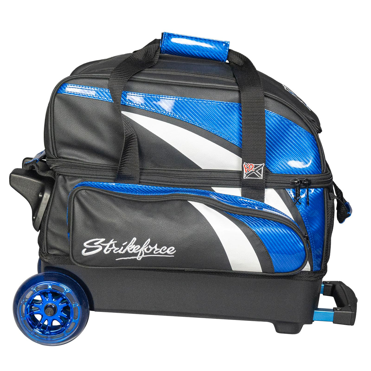 KR Strikeforce Cruiser Lux Double Bowling Ball Roller Bag with Upper Shoe Compartment and Side Accessory Pouch
