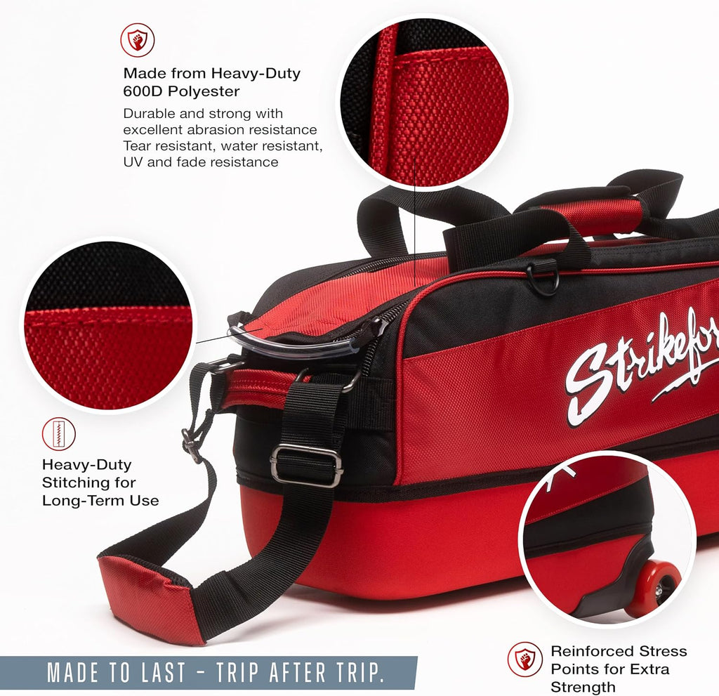 KR Strikeforce Fast Slim Triple Tote Bowling Bags with Wheels - Fits 3 Bowling Balls - Lightweight and Designed for Airline Travels
