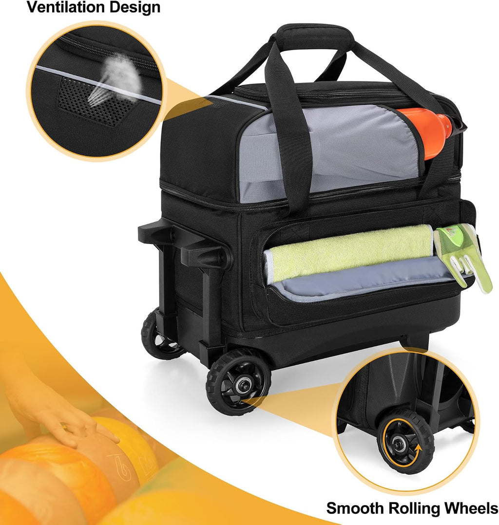 GOBUROS Single Ball Roller Bowling Bag with Wheels and Retractable Handle
