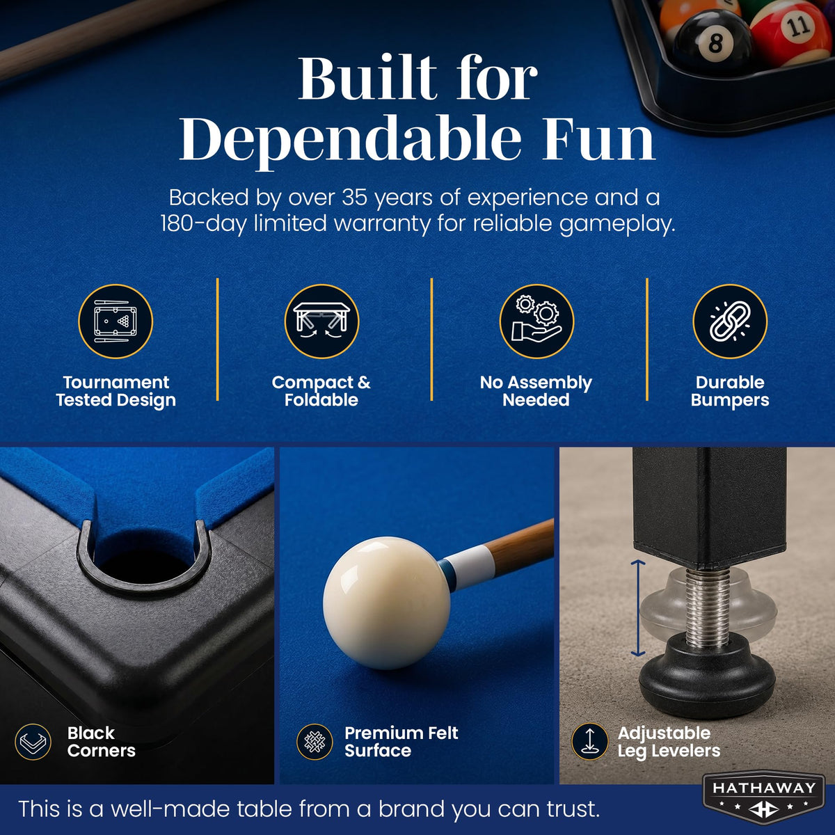 Hathaway Fairmont Folding Pool Table for Family & Home Use Includes Full Set of Billiard Balls, Cues, Chalk, Triangle and Carrying Bag, Portable Space-Saving Table