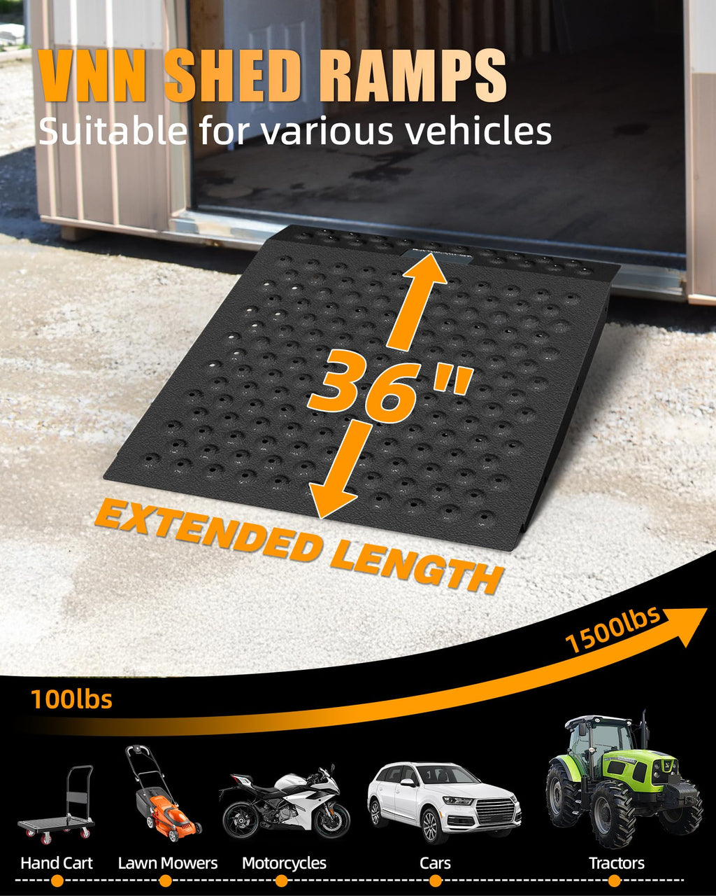 VNN 36" x 24" Shed Ramp for Riding Mower - 800 LB Capacity Shed Ramps, Anti-Slip Punch Plate Ramp for ATV, Motorcycles, Garages & Barns (1PC,Slivery, Alloy)