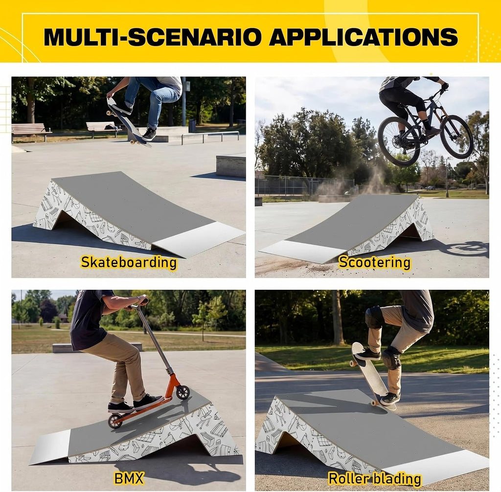 AceOrbit Quarter Pipe Skate Ramp, Beginners Wood Skateboard Bike Ramp for Home Professional Use, Gifts for Skateboarders, Works with BMX, Scooters & Inline Skates