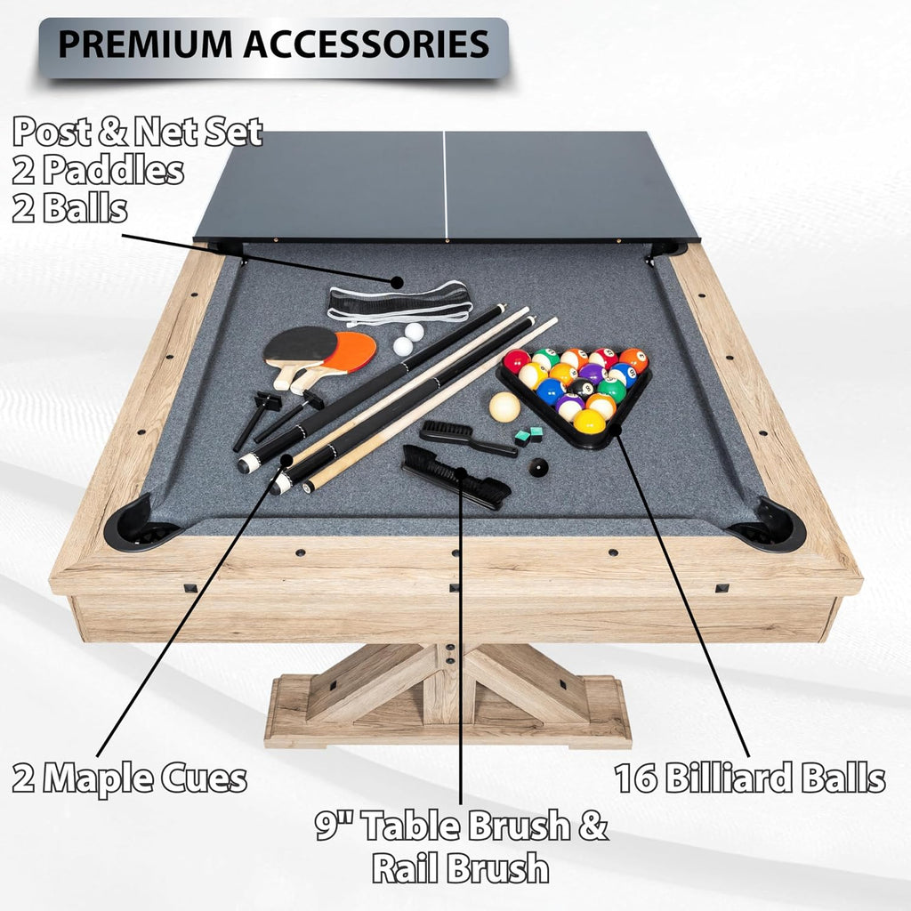 7-Foot 3-in-1 Multi-Game Pool Table, Table Tennis, Dining Top, with Benches