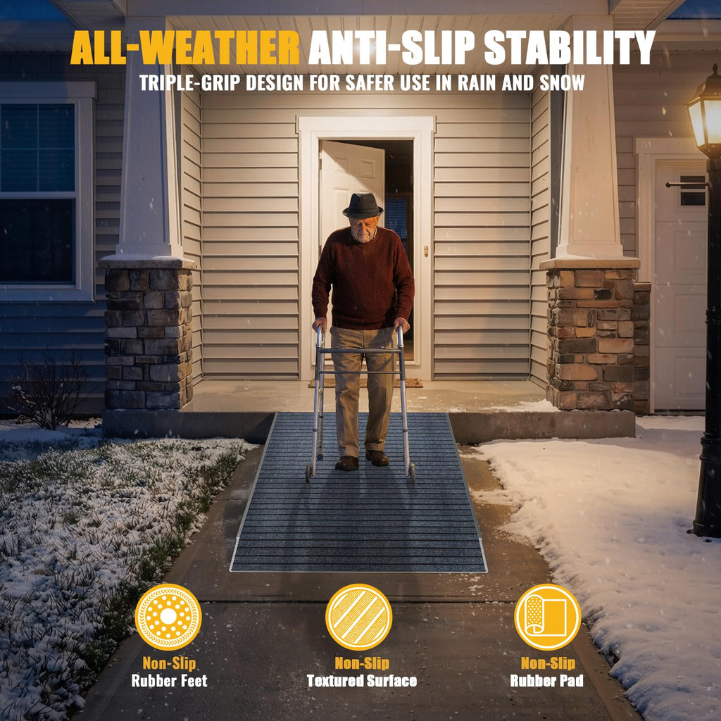 Aluminum Threshold Ramp for Doorways, 48" Ã 36" Wheelchair Ramp for Home, Adjustable for 3.3"â9.2" Step & Threshold Heights, 1000 lb Capacity, Non-Slip Surface, Foldable, for Single Step Entryways