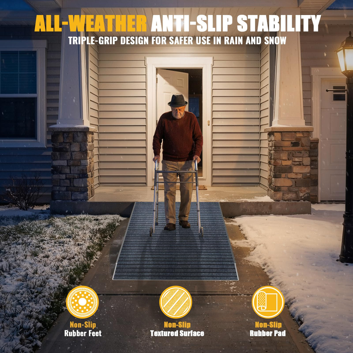 Aluminum Threshold Ramp for Doorways, 48" Ã 36" Wheelchair Ramp for Home, Adjustable for 3.3"â9.2" Step & Threshold Heights, 1000 lb Capacity, Non-Slip Surface, Foldable, for Single Step Entryways