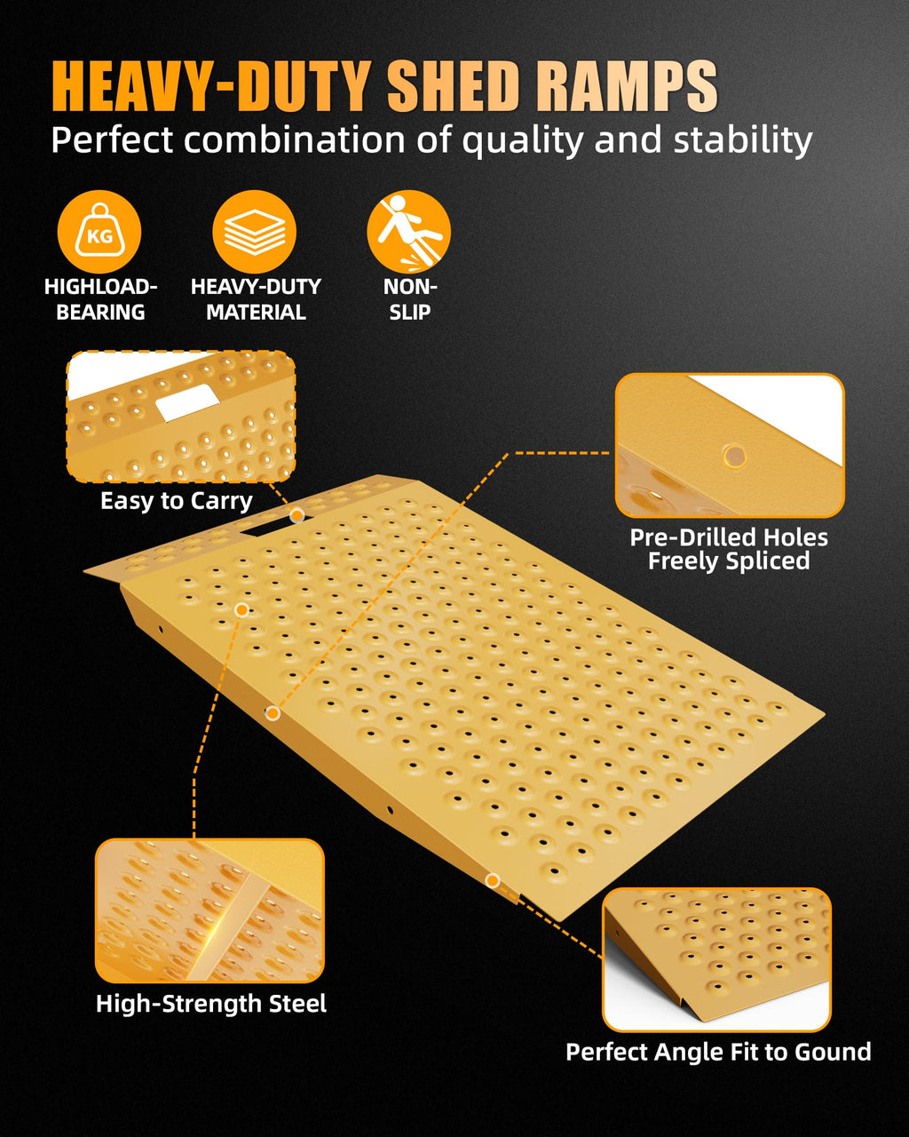 VNN 36" x 24" Shed Ramp for Riding Mower - 800 LB Capacity Shed Ramps, Anti-Slip Punch Plate Ramp for ATV, Motorcycles, Garages & Barns (1PC,Slivery, Alloy)