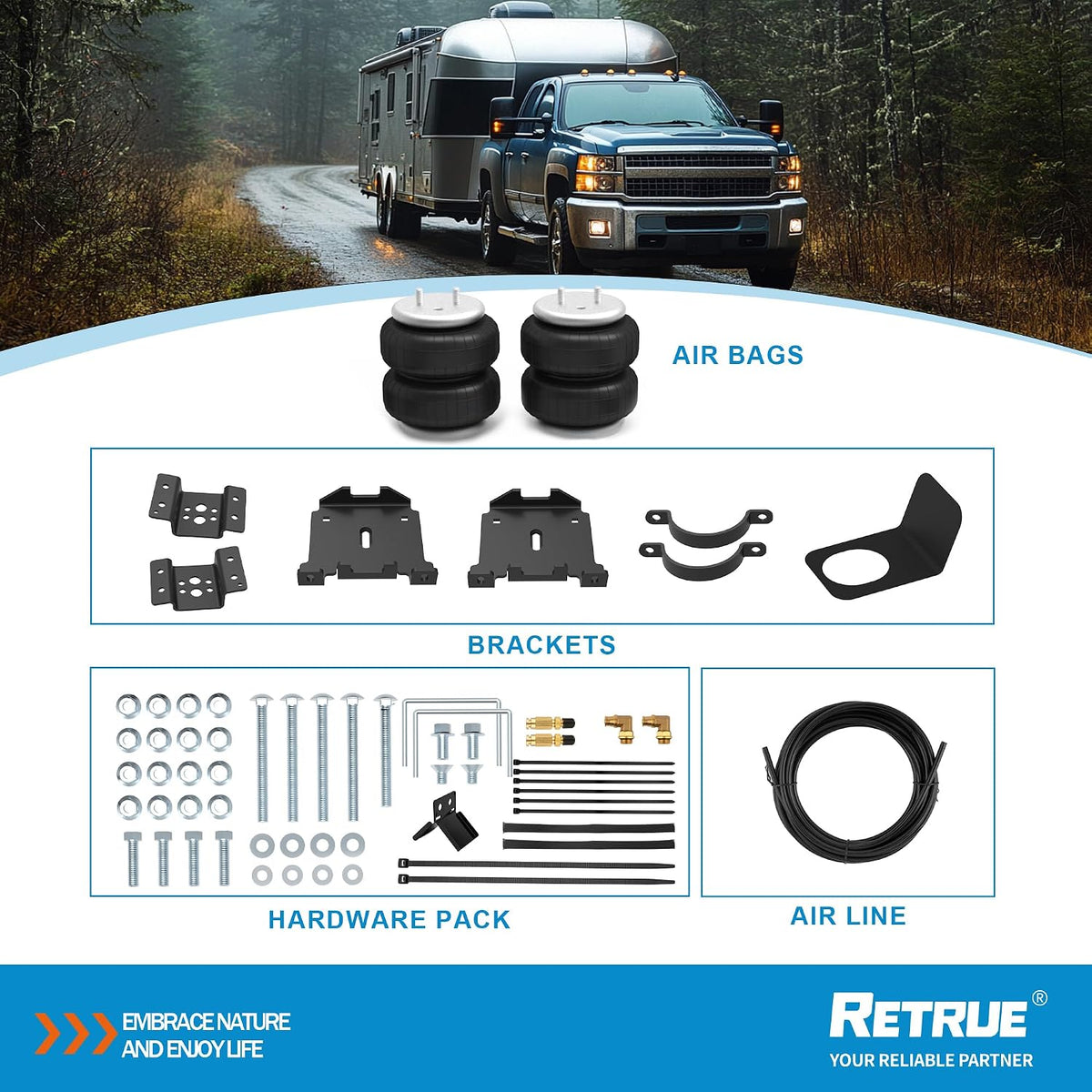 RETRUE Rear Air Bags Suspension Kit for Chevrolet Sierra 2500HD 3500HD