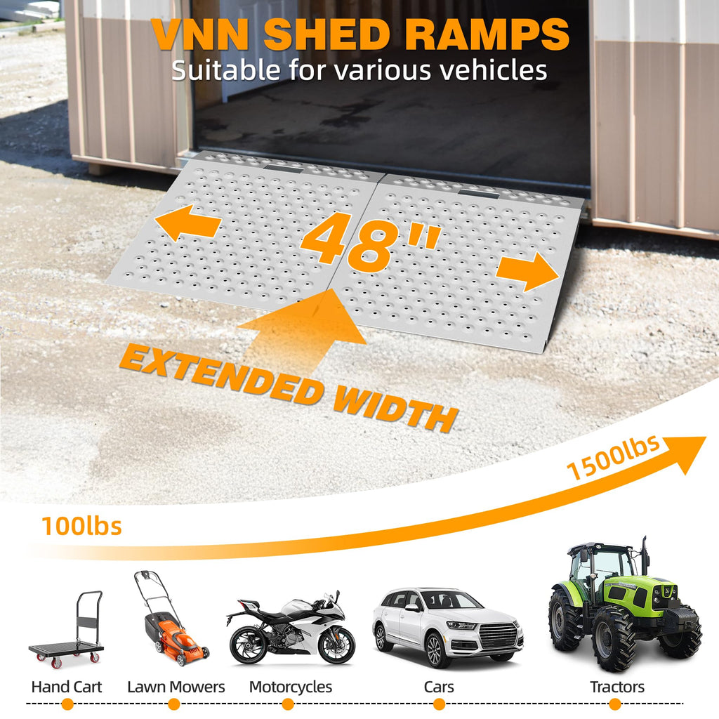 VNN 36" x 24" Shed Ramp for Riding Mower - 800 LB Capacity Shed Ramps, Anti-Slip Punch Plate Ramp for ATV, Motorcycles, Garages & Barns (1PC,Slivery, Alloy)