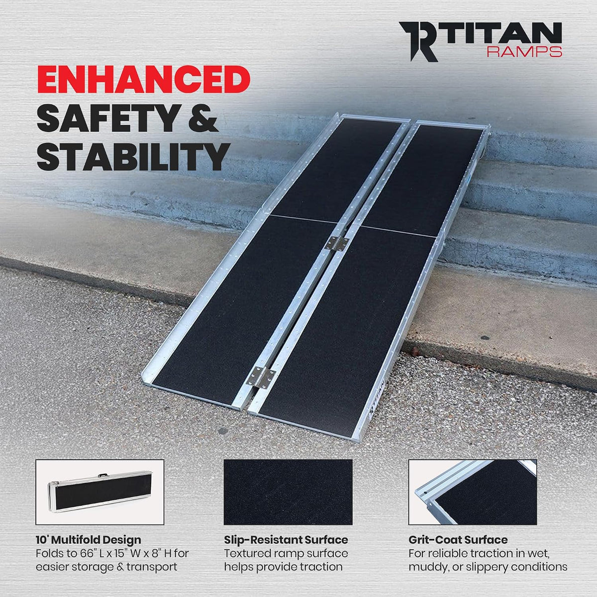 10' Wheelchair Scooter Ramp for Entryway, Home Access, Titan Ramps