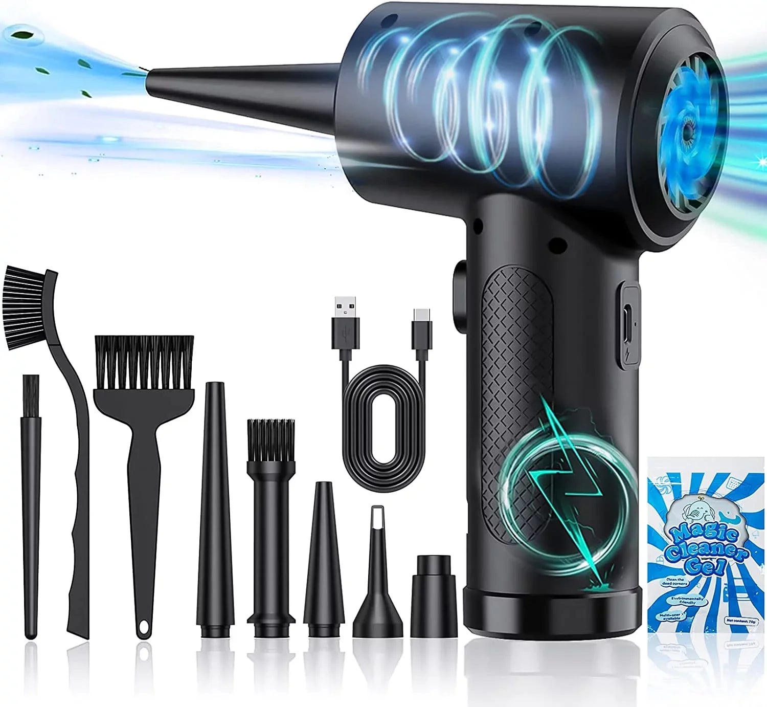 Compressed Air Duster 100000RPM Electric Air Duster, Rechargeable Cordless 7600mAh 3 Gears Adjustment, Keyboard & Computer Cleaner for Office, Reusable Good Replacement for Compressed Air Cans