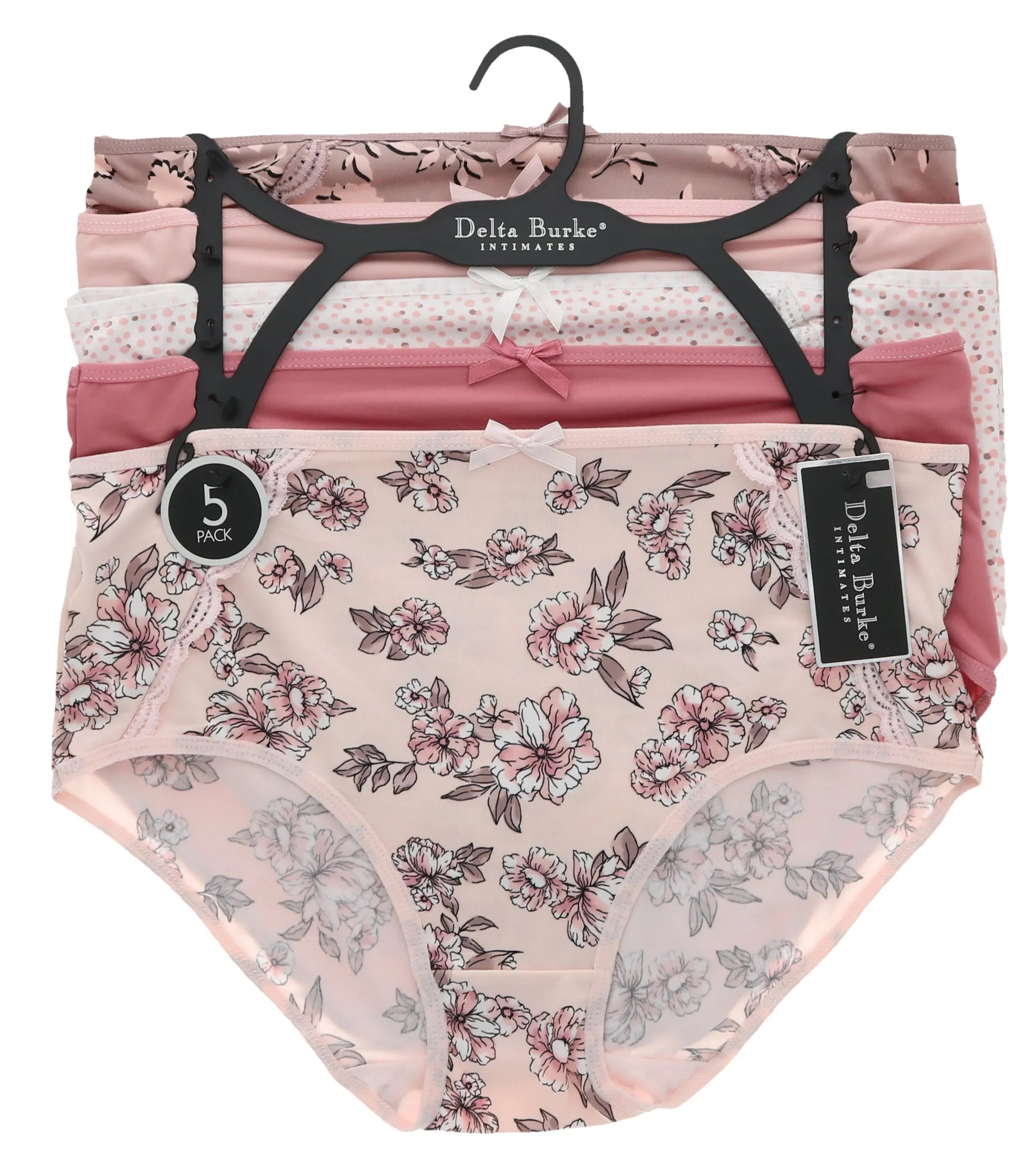 Delta Burke Intimates Women's Plus Size Sexy Classic High Rise Brief Panties (5Pr) (Large, Pink Floral Dots)