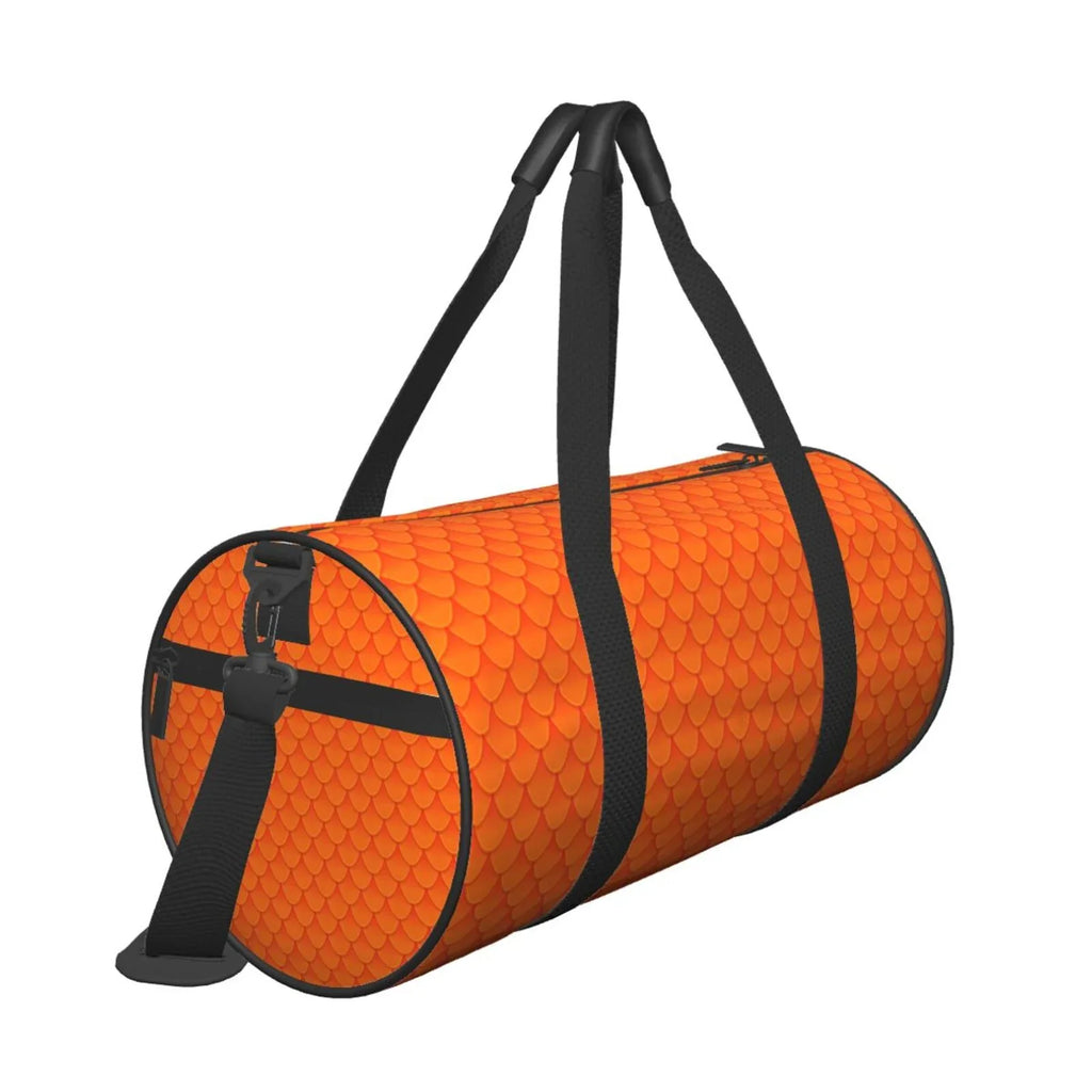 Coaee Orange Scales Large Capacity Travel Luggage Bag Cylinder Gym Bag Waterproof Sports Bag with Pocket and Compartment