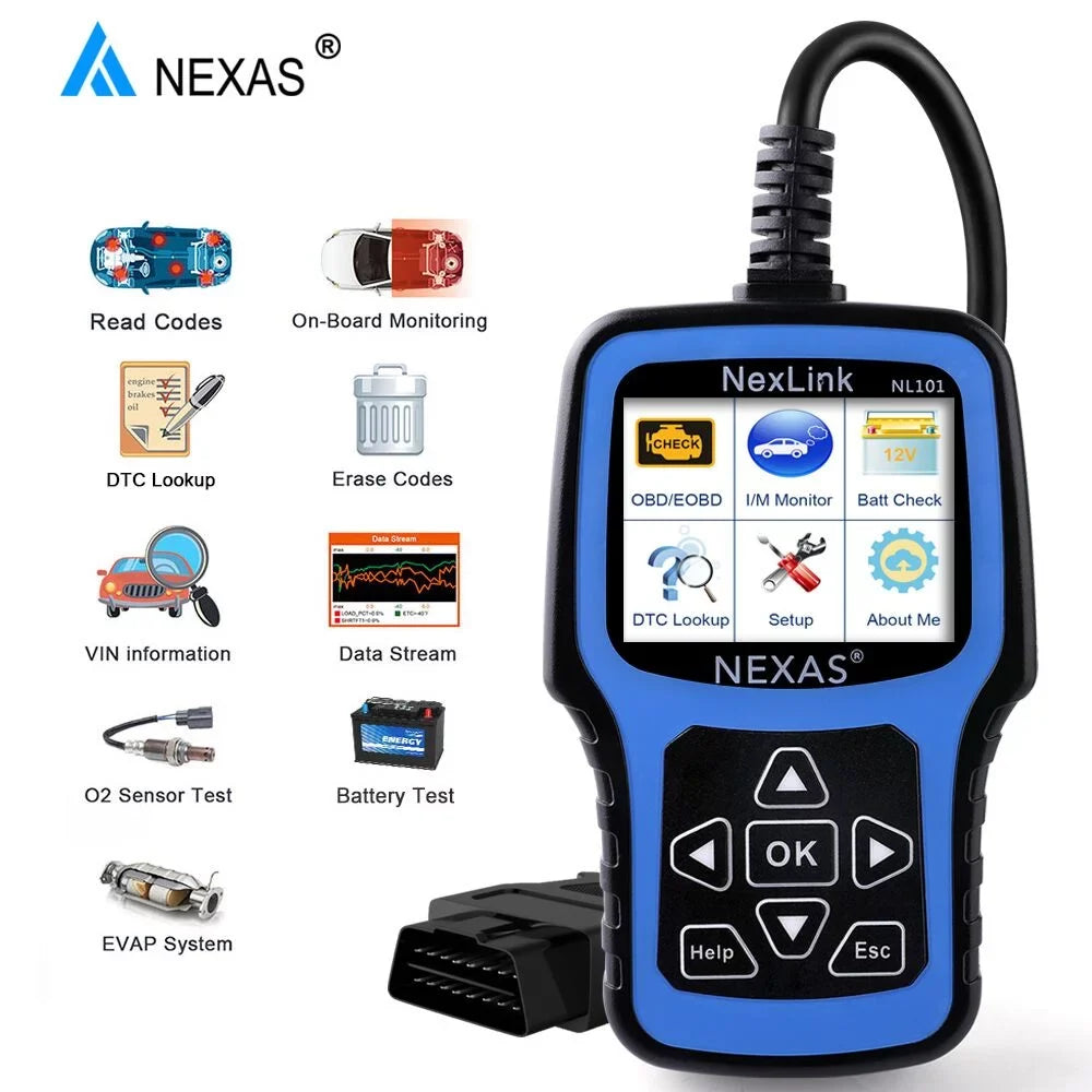 NEXAS NL101 OBD2 Scanner Check Engine Light Car Battery Tester Car Scanner Auto Code Reader Full OBDII Functions Check Engine Read Clear Codes Automotive Scanner OBDII Diagnostic Tool
