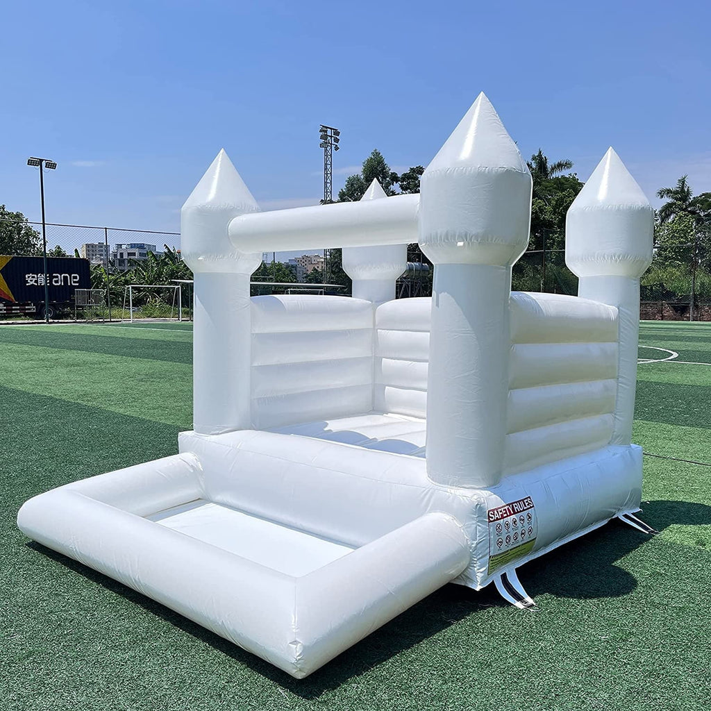 Connsann White Bounce House Commericial Grade PVC Jump Castle with Blower & Ball Pit for Kids Outdoor Indoor Party