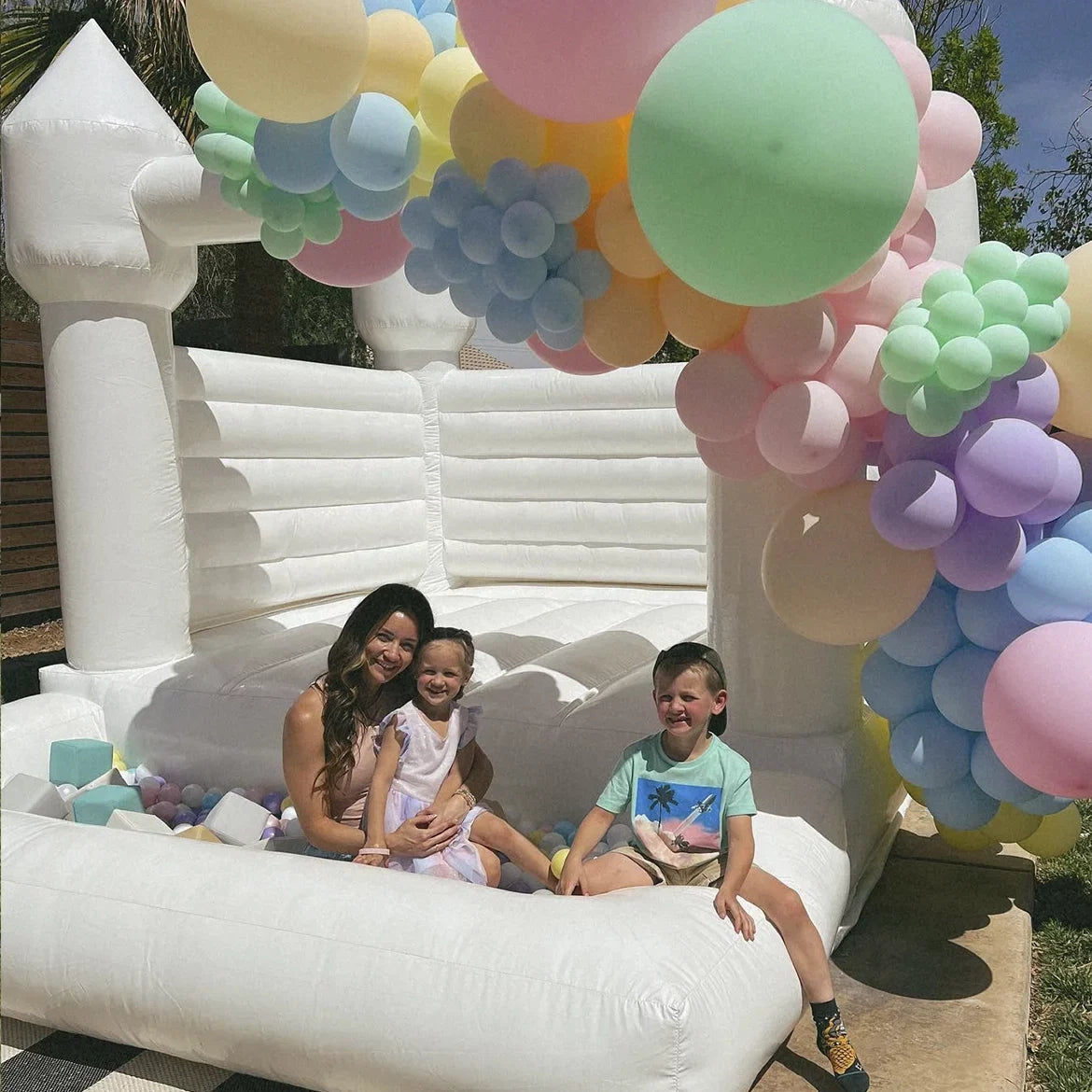 Connsann White Bounce House Commericial Grade PVC Jump Castle with Blower & Ball Pit for Kids Outdoor Indoor Party