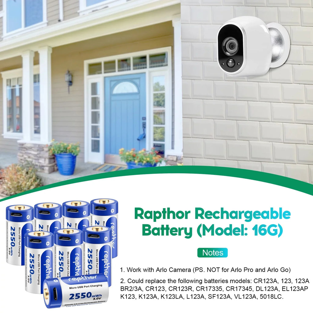 Rapthor Arlo Rechargeable Batteries Compatible with Arlo Wireless Security Camera VMC3030 VMS3130 VMS3330 VMS3430 VMK3200 Pack of 4 (850mAh)