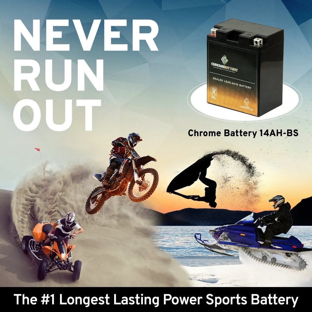 Chrome Battery YTX14AH-BS (14AH-BS 12 Volt,12 Ah, 210 CCA) Atv Battery for Kawasaki 300cc Klf300-c Bayou 300 4x4 1995