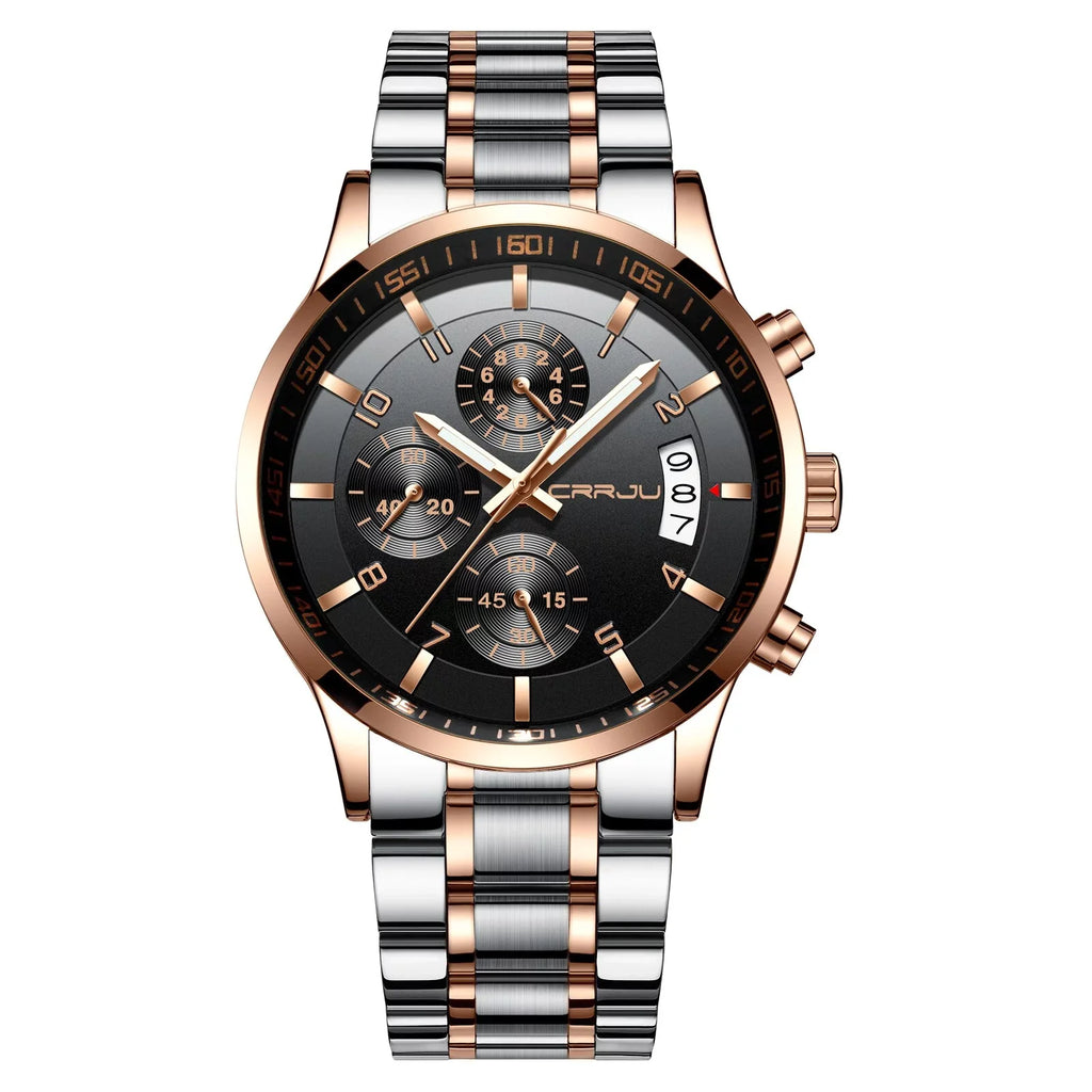 Mens Watch CRRJU Luxury Chronograph Waterproof Quartz Watch for Men Fashion Business Stainless Steel Watches relogio masculino