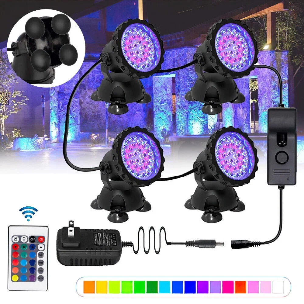 LED Pond Light, Submersible LED Lights RGB Underwater Lights Color Changing Spotlight Outdoor Remote Control IP68 Waterproof Fish Tank Lights Fountain Lights for Aquarium Tank Pool