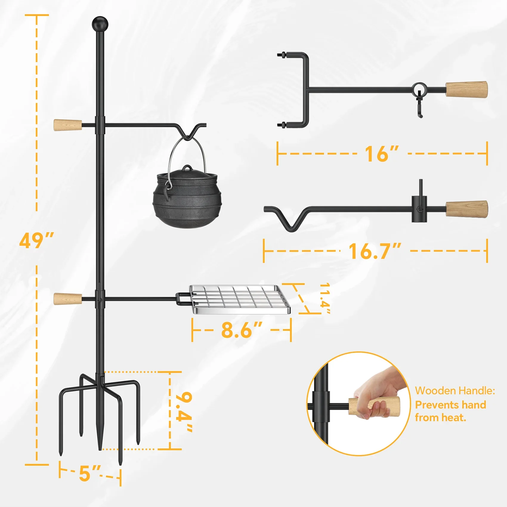 Mr IRONSTONE Campfire Grill Grate - Heavy Duty Steel, Swivel Handle, Adjustable Height and Rotation - Perfect for Outdoor Barbecue, Camping and Cooking