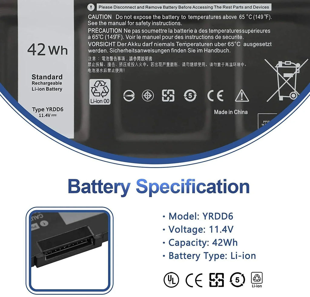 New YRDD6 Battery For Inspiron 3582 3593 3793 5493 5585 5593 5480 5590 5594