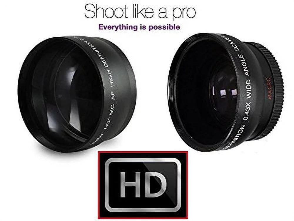 Hi-Def 2-Pc Lens Kit Telephoto & Wide Angle Lens Set For Panasonic Lumix DMC-G7H (58mm Size Compatible)