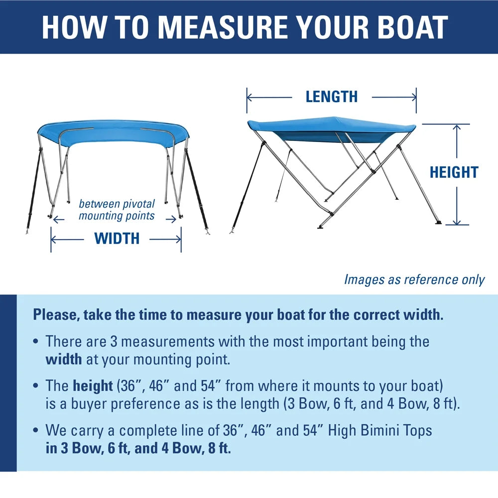New Pontoon Bimini Top Boat Cover 4 Bow 54" H 67" - 72" W 8 ft. Long Gray