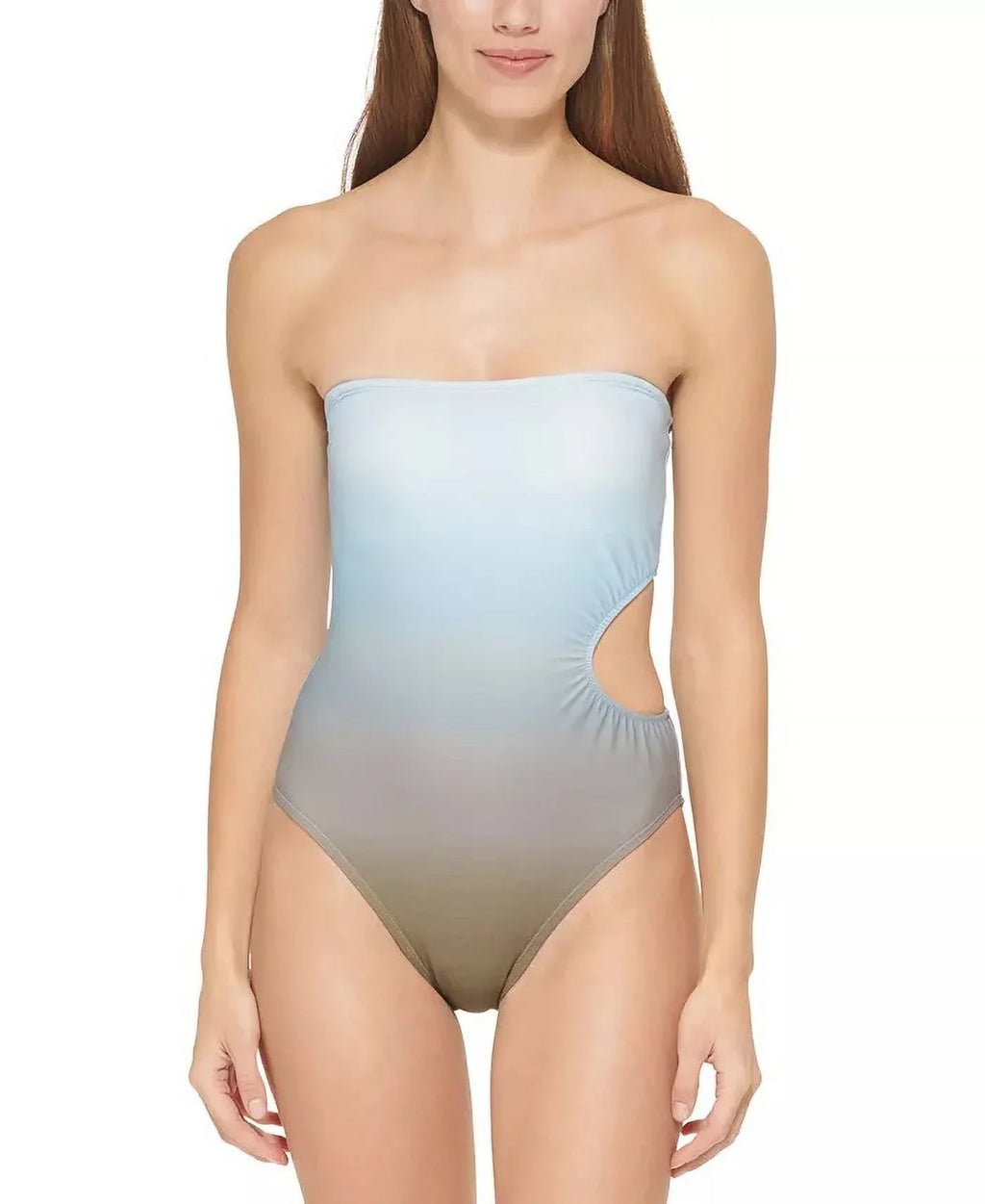 DKNY OMBRE SPLASH MOSS Cutout Bandeau One-Piece Swimsuit, US 12