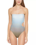 DKNY OMBRE SPLASH MOSS Cutout Bandeau One-Piece Swimsuit, US 12