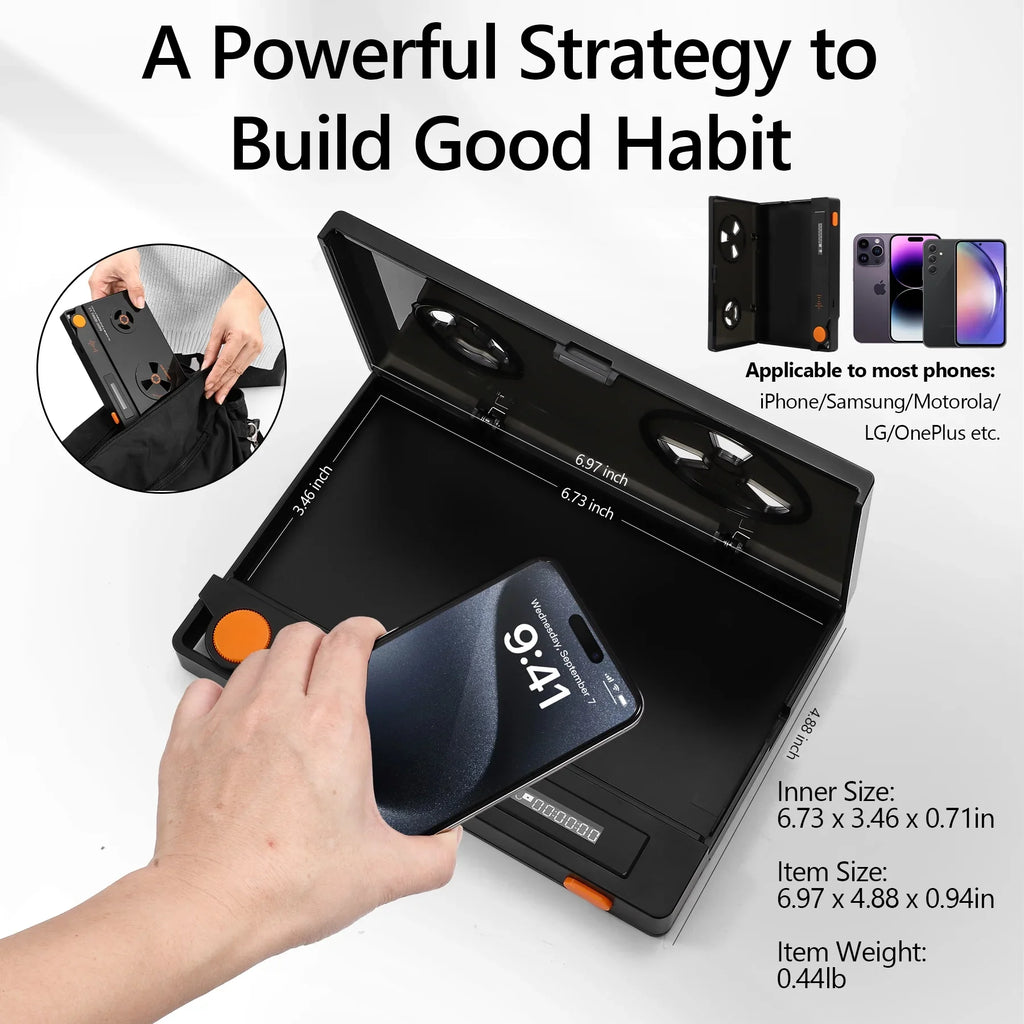 Cell Phone Lock Box with Timer, Portable Timed Lock Box for Phone With Semi-Transparent Cover, Help to Prevent Phone Addiction, Focus on Real Life (L 6.7x3.5x0.7, Black-One Screen)