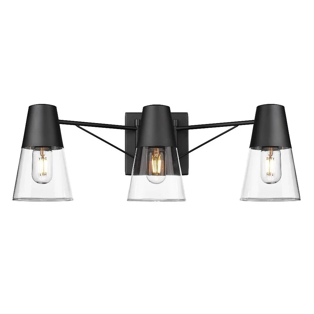 Golden Lighting Ryker 3-Light Metal/Glass Bath Vanity in Matte Black/Clear