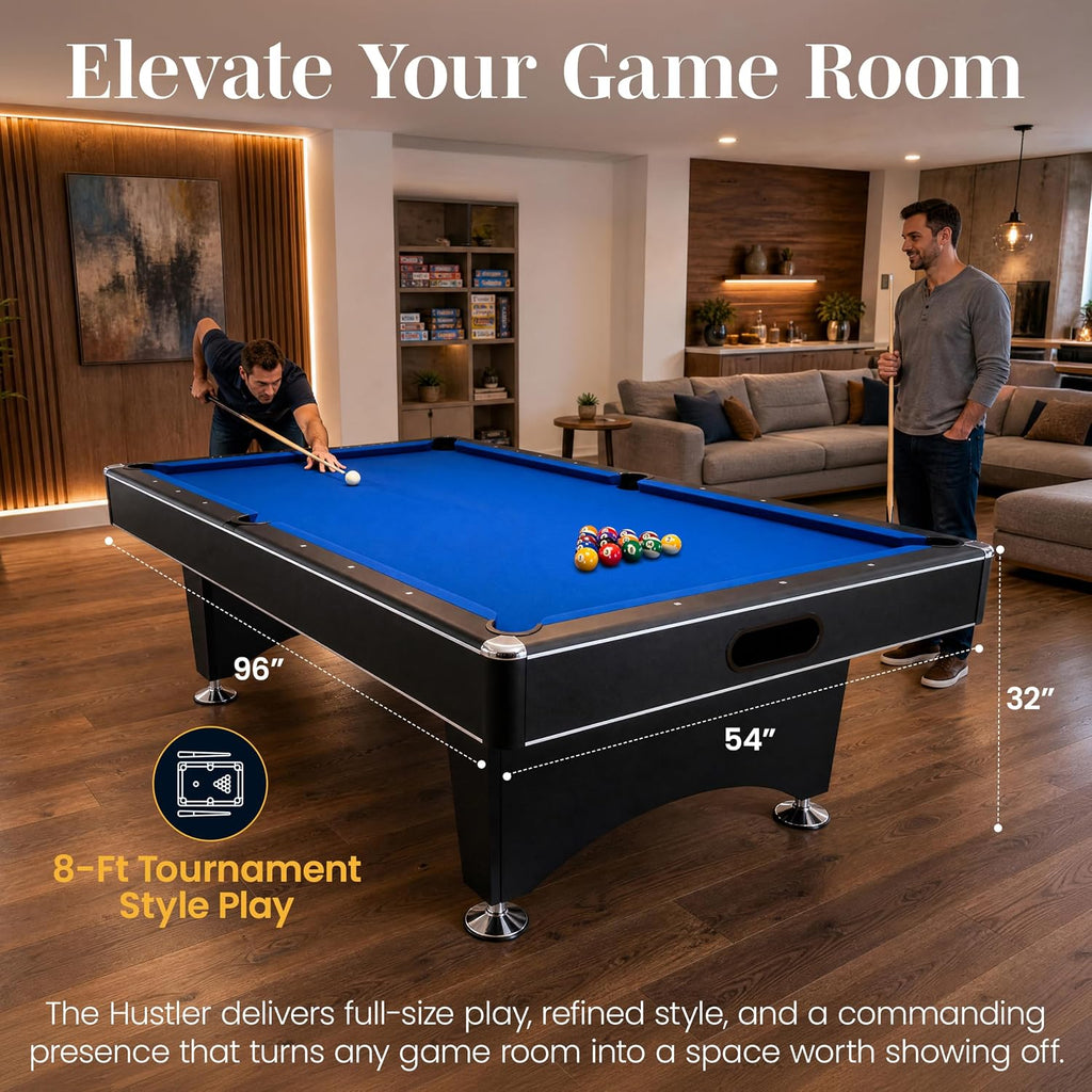 Hathaway Hustler Tournament Pool Table â Includes Cue Sticks, Billiard Balls, Automatic Ball Return â Perfect for Competitive Players and Family Games Room