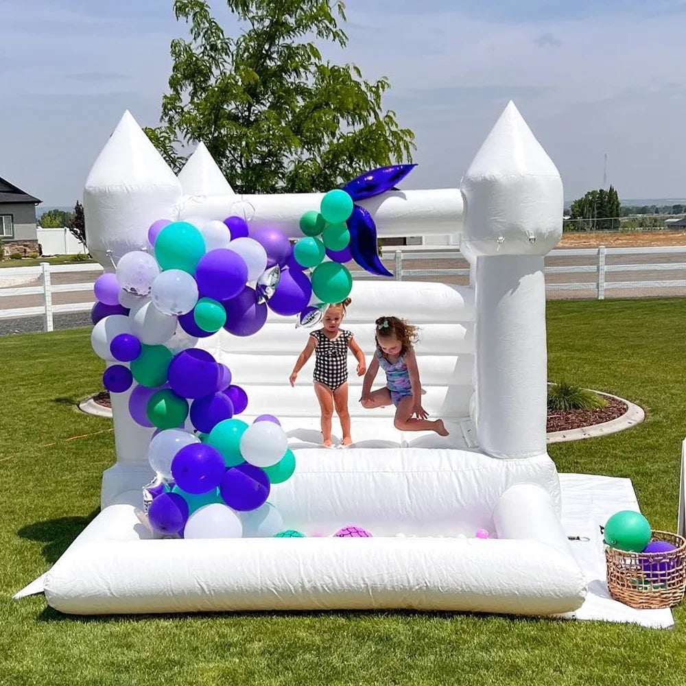 Connsann White Bounce House Commericial Grade PVC Jump Castle with Blower & Ball Pit for Kids Outdoor Indoor Party