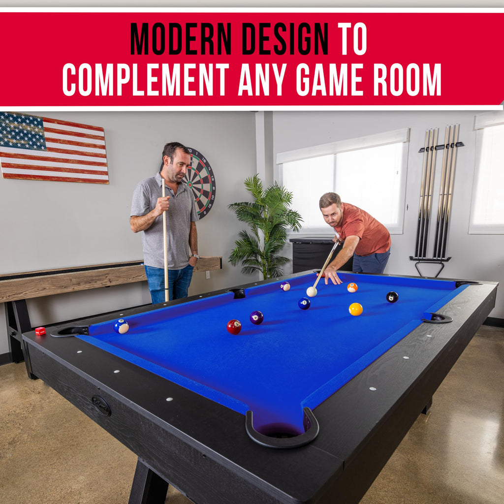 GoSports 7 ft Pool Tables with Wood Finish - Choose Your Style - Modern Billiards Table with 2 Cue Sticks, Balls, Rack, Felt Brush and Chalk