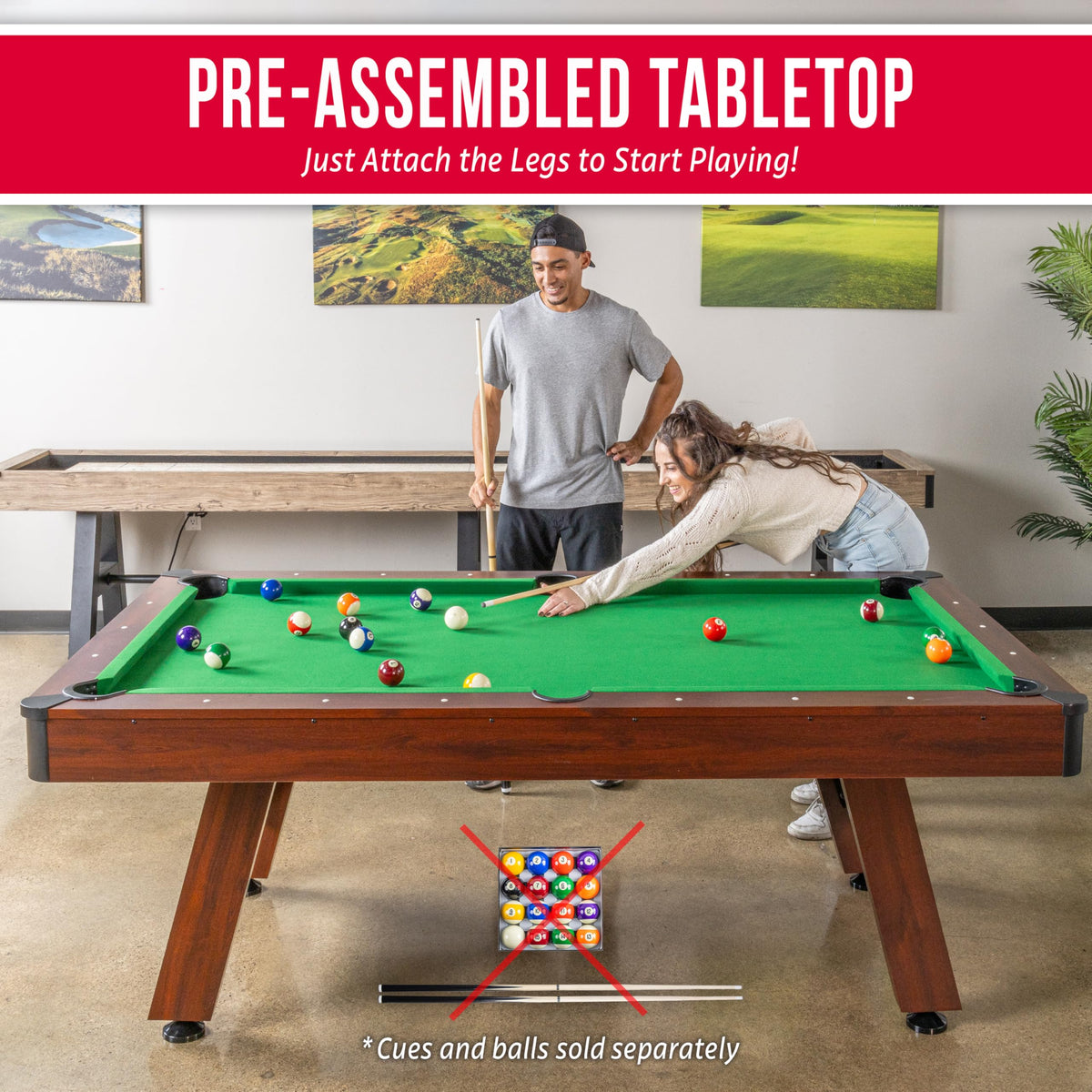 GoSports 7 and 8 ft Pool Tables with Wood Finish - Gray, Black, or Green Felt - Accessories Not Included