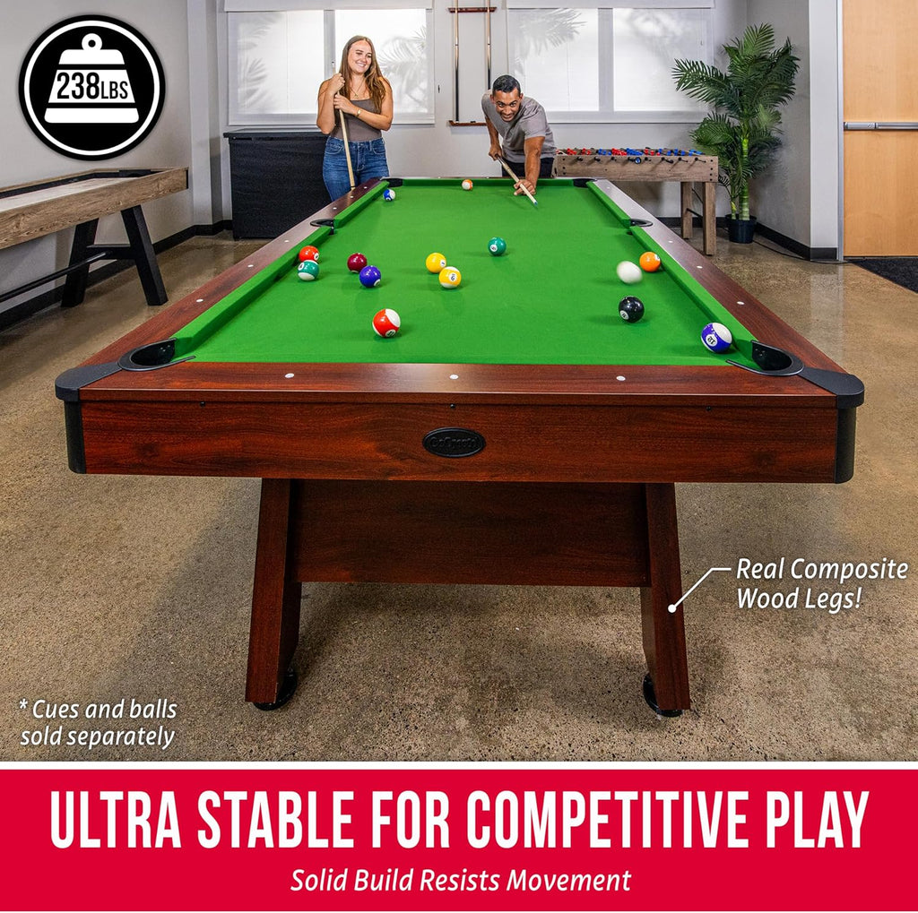 GoSports 7 and 8 ft Pool Tables with Wood Finish - Gray, Black, or Green Felt - Accessories Not Included
