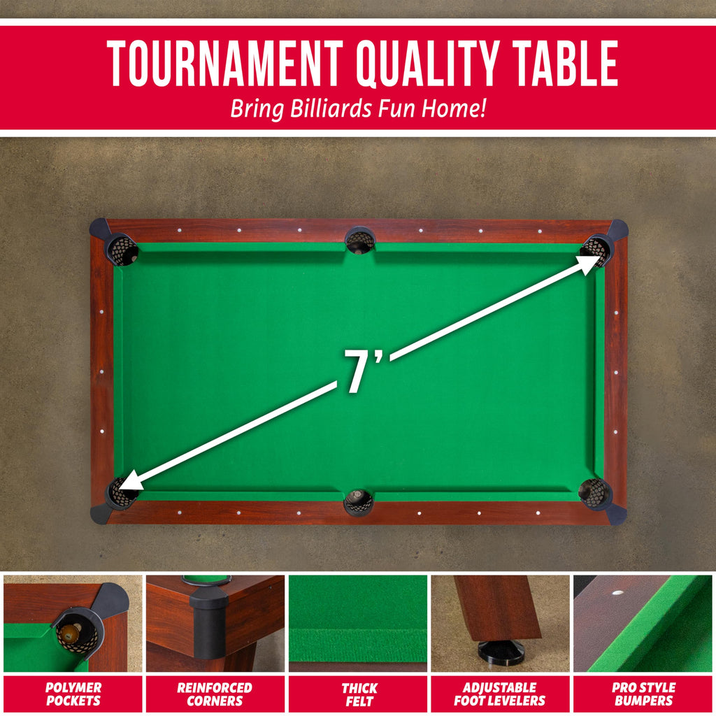 GoSports 7 and 8 ft Pool Tables with Wood Finish - Gray, Black, or Green Felt - Accessories Not Included