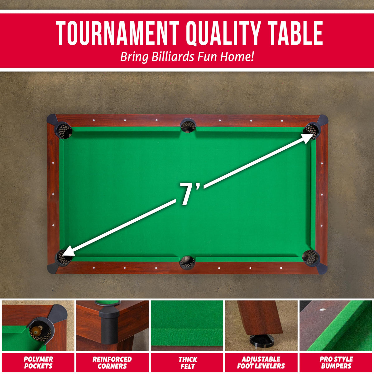 GoSports 7 and 8 ft Pool Tables with Wood Finish - Gray, Black, or Green Felt - Accessories Not Included