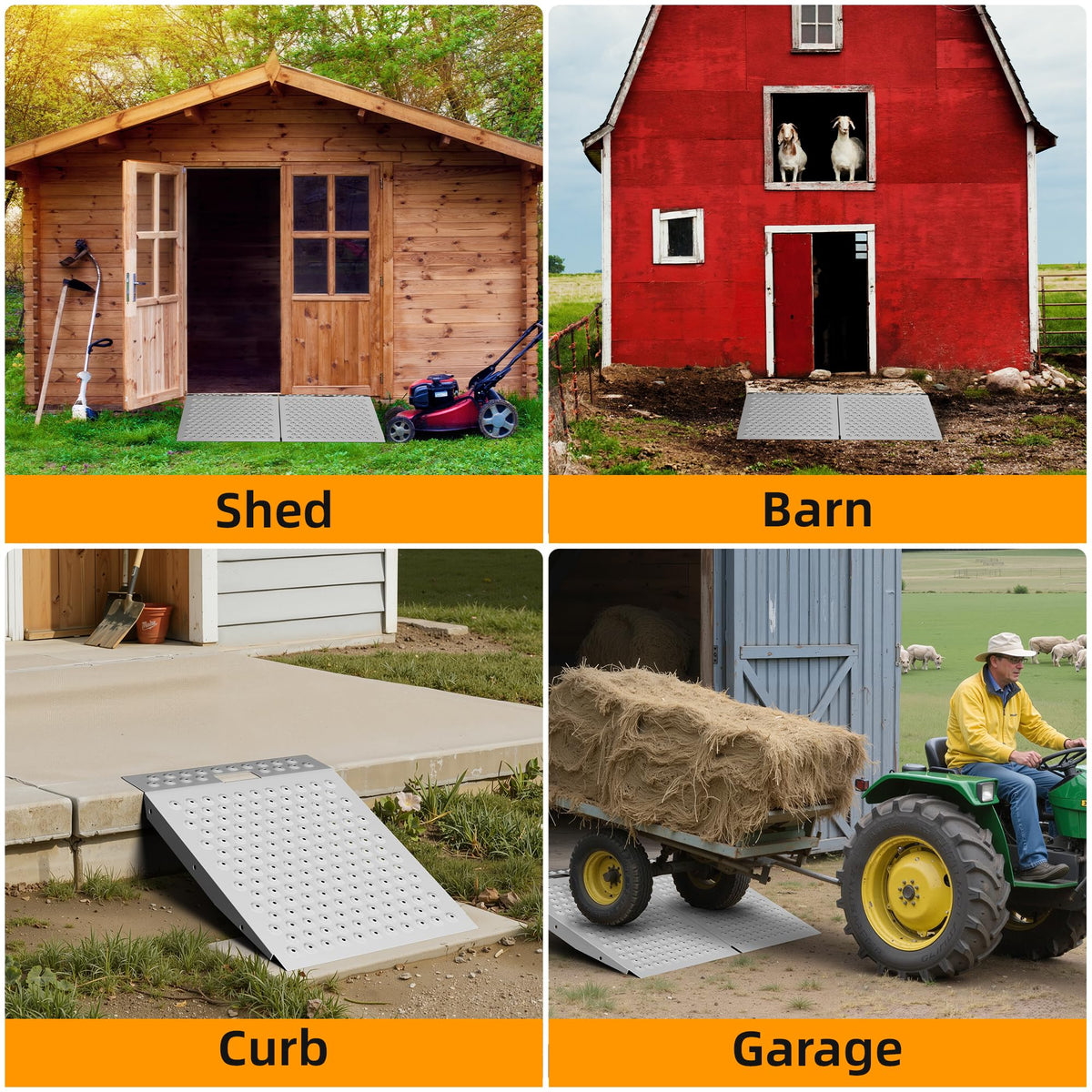 VNN 36" x 24" Shed Ramp for Riding Mower - 800 LB Capacity Shed Ramps, Anti-Slip Punch Plate Ramp for ATV, Motorcycles, Garages & Barns (1PC,Slivery, Alloy)