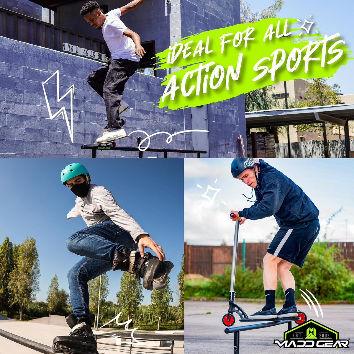 Madd Gear Round Grind Rail for Scooters, Skateboards, Inline Skates â 55" Long, 3-Step Adjustable Height â Durable Heavy-Duty Construction