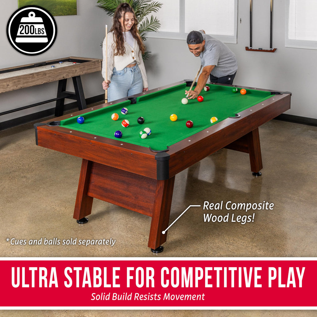 GoSports 7 and 8 ft Pool Tables with Wood Finish - Gray, Black, or Green Felt - Accessories Not Included