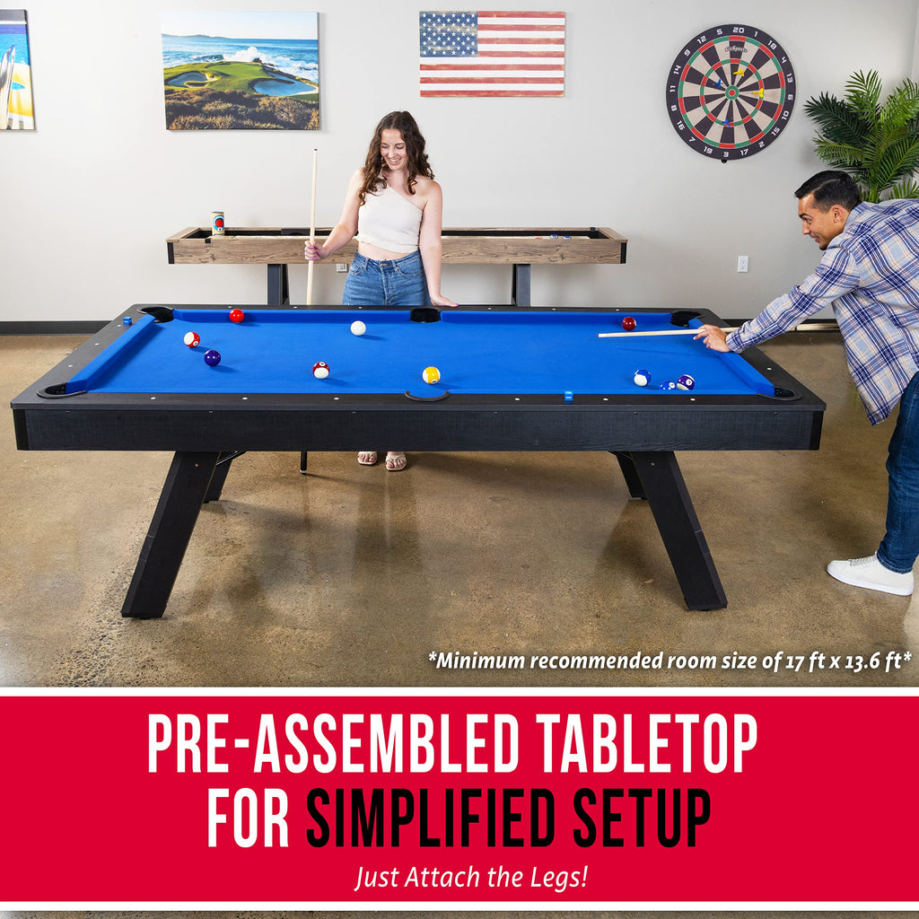 GoSports 8 ft Pool Tables with Wood Finish - Choose Your Style - Modern Billiards Table with 2 Cue Sticks, Balls, Rack, Felt Brush and Chalk