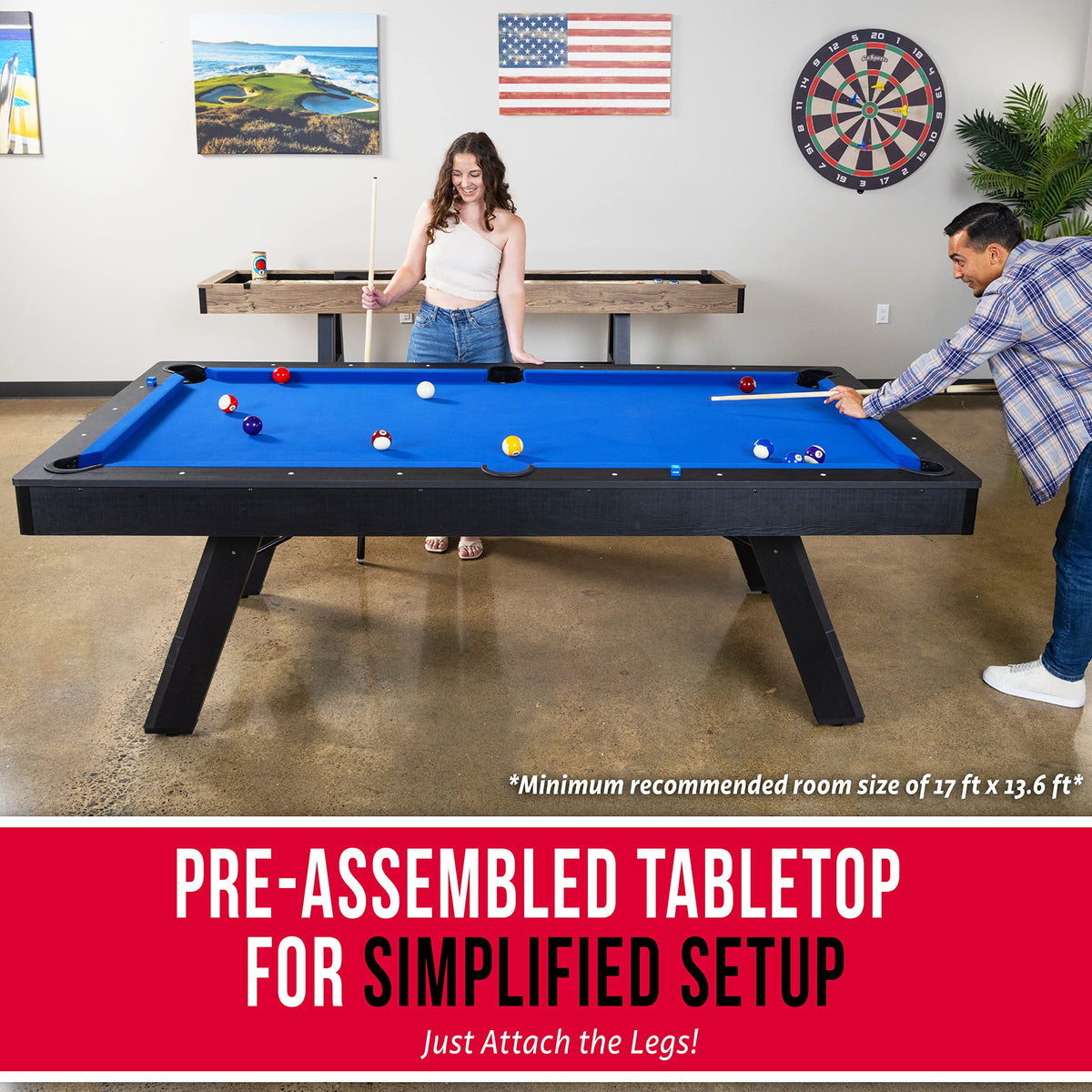 GoSports 8 ft Pool Tables with Wood Finish - Choose Your Style - Modern Billiards Table with 2 Cue Sticks, Balls, Rack, Felt Brush and Chalk