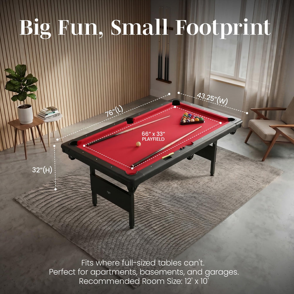Hathaway Fairmont Folding Pool Table for Family & Home Use Includes Full Set of Billiard Balls, Cues, Chalk, Triangle and Carrying Bag, Portable Space-Saving Table