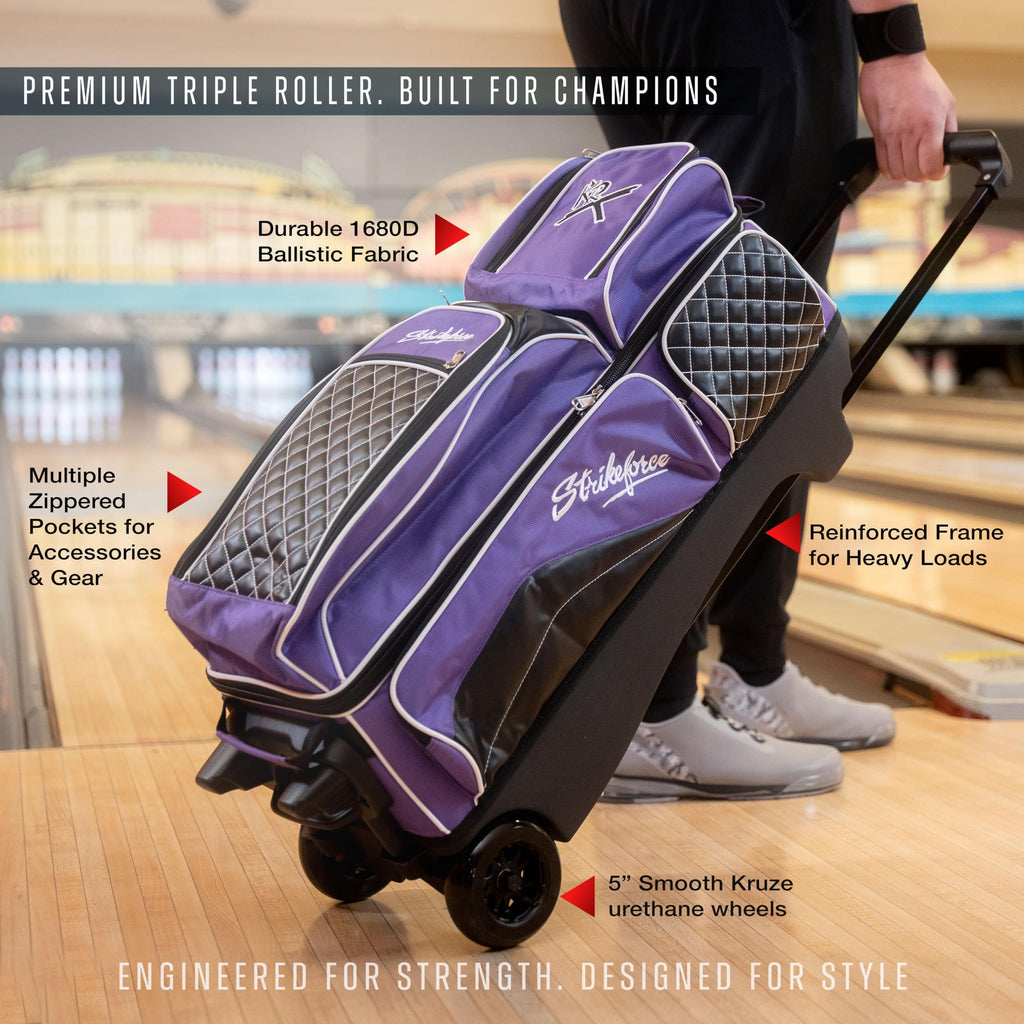 KR Strikeforce Royal Flush Triple Roller Bowling Bag for Three Bowling Balls, Shoes & Accessories