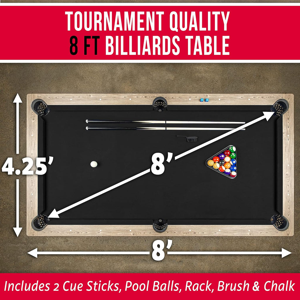 GoSports 8 ft Pool Tables with Wood Finish - Choose Your Style - Modern Billiards Table with 2 Cue Sticks, Balls, Rack, Felt Brush and Chalk