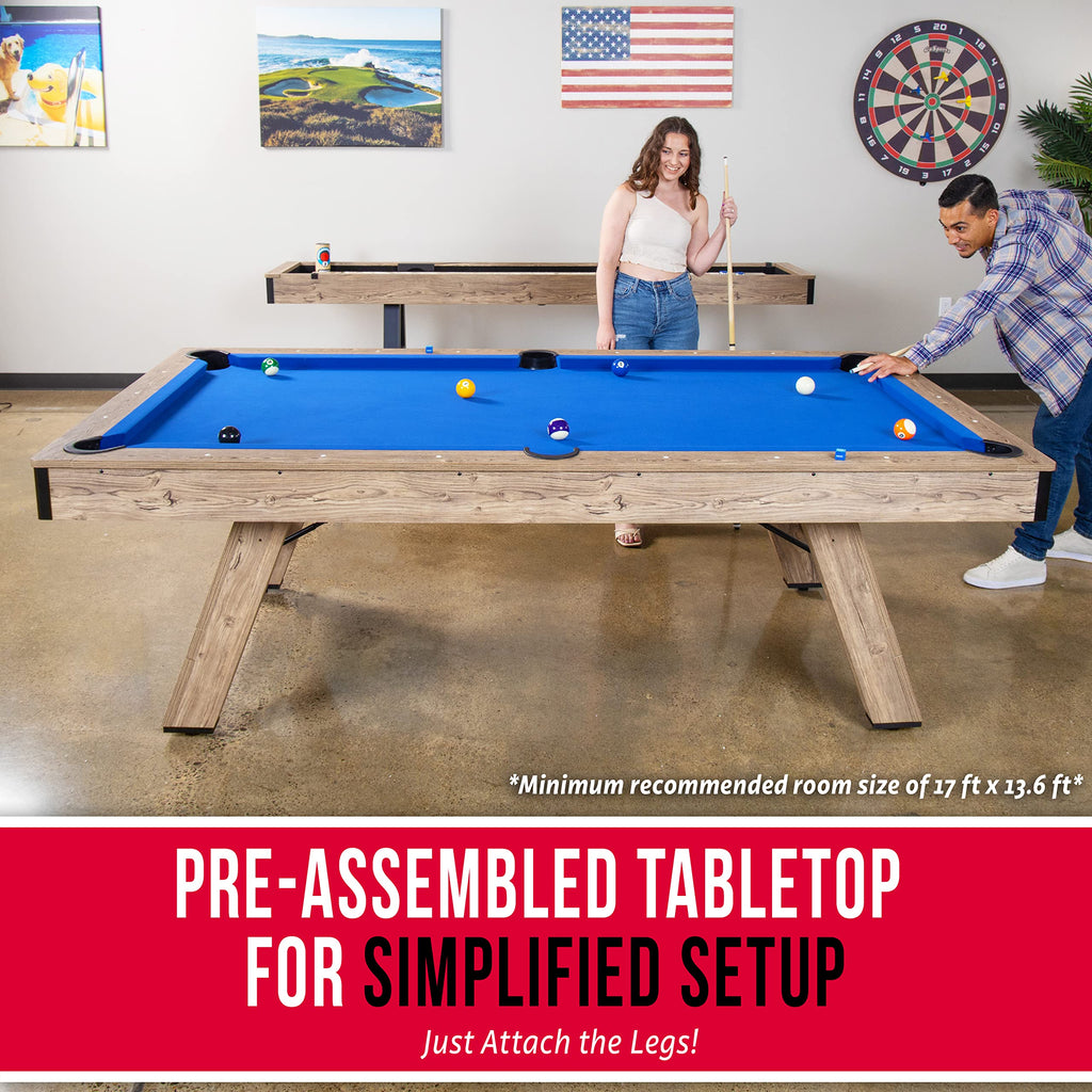 GoSports 8 ft Pool Tables with Wood Finish - Choose Your Style - Modern Billiards Table with 2 Cue Sticks, Balls, Rack, Felt Brush and Chalk